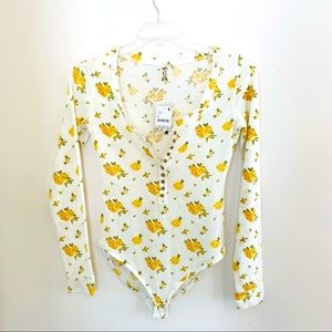 NWT free people floral bodysuit small yellow